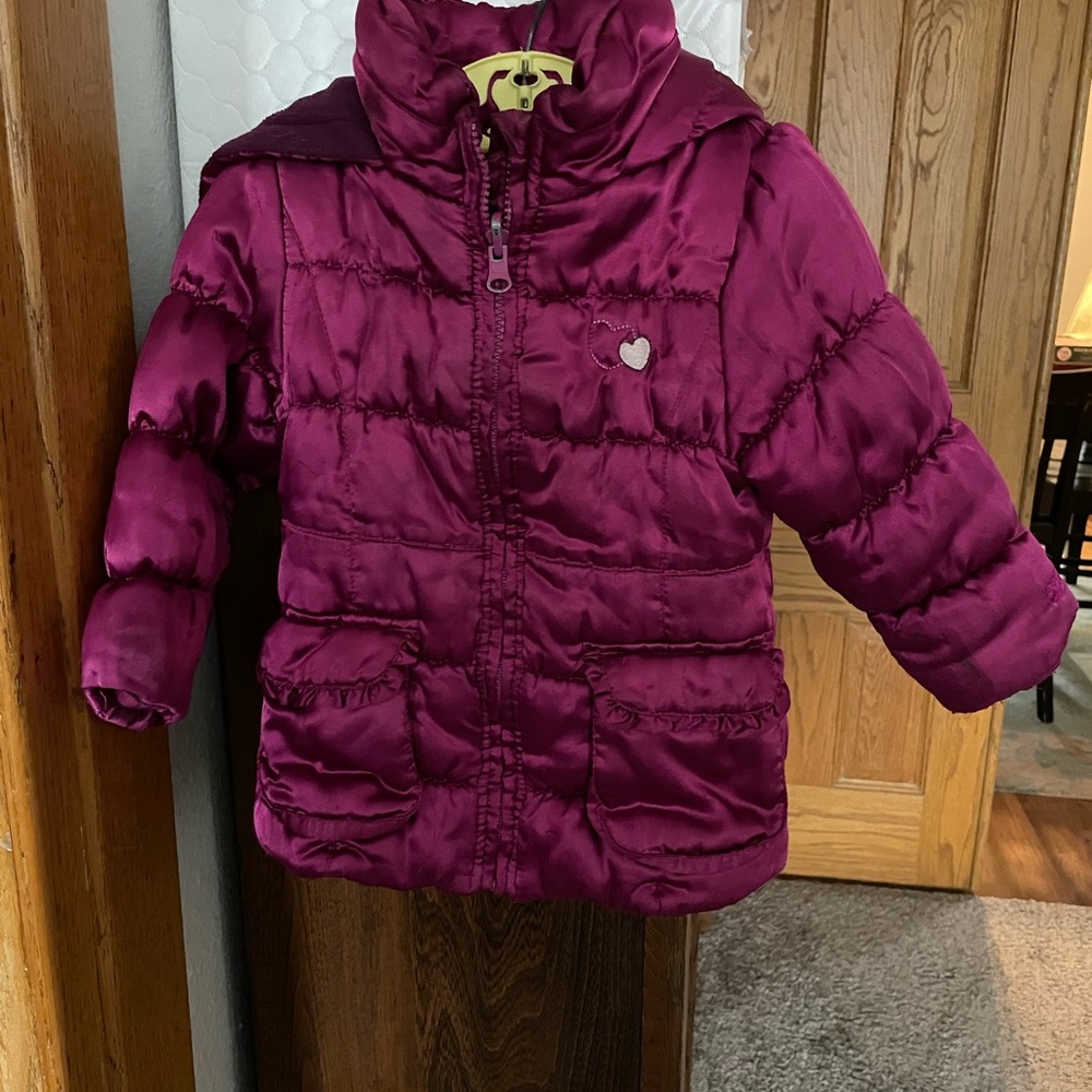 OshKosh B'gosh Girls Toddler Maroon Puffer Jacket with Hood (2T)